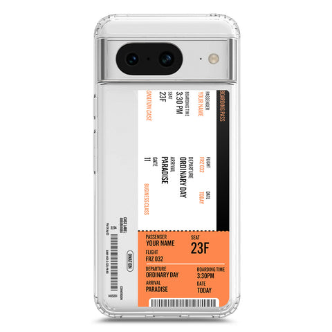 Google Pixel 8a Cover - Personalised Boarding Pass Ticket Series - Clear Phone Case - Soft Silicon Borders