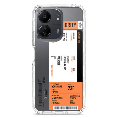 Xiaomi Redmi 13C Cover - Personalised Boarding Pass Ticket Series - Clear Phone Case - Soft Silicon Borders