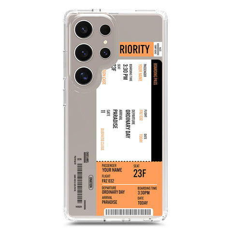 Samsung Galaxy S25 Ultra Cover - Personalised Boarding Pass Ticket Series - Clear Phone Case - Soft Silicon Borders