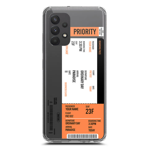 Samsung Galaxy A32 Cover - Personalised Boarding Pass Ticket Series - Clear Phone Case - Soft Silicon Borders