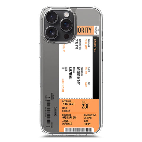 iPhone 16 Pro Max Cover - Personalised Boarding Pass Ticket Series - Clear Phone Case - Soft Silicon Borders