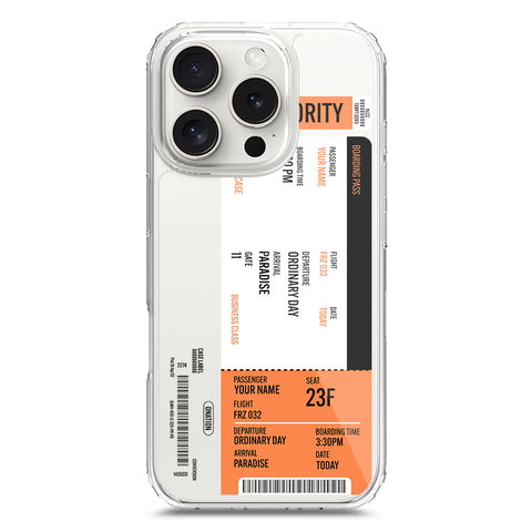 iPhone 16 Pro Cover - Personalised Boarding Pass Ticket Series - Clear Phone Case - Soft Silicon Borders