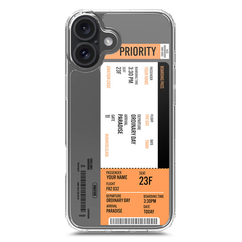 iPhone 16 Plus Cover - Personalised Boarding Pass Ticket Series - Clear Phone Case - Soft Silicon Borders
