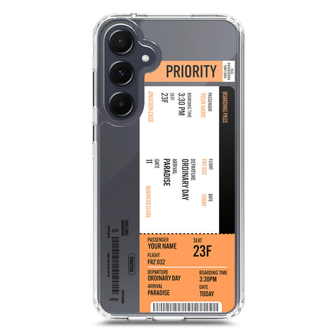 Samsung Galaxy A35 Cover - Personalised Boarding Pass Ticket Series - Clear Phone Case - Soft Silicon Borders