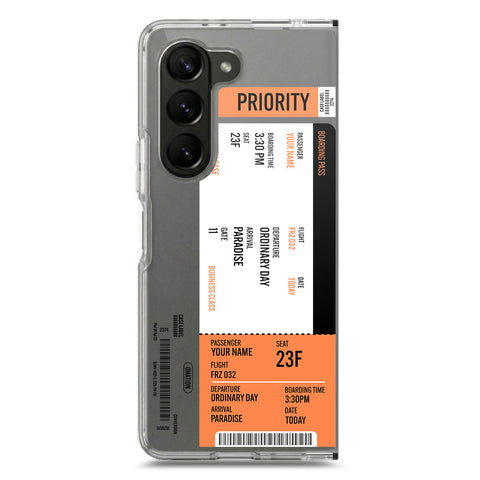 Samsung Galaxy Z Fold 5 Cover - Personalised Boarding Pass Ticket Series - Clear Phone Case - Soft Silicon Borders
