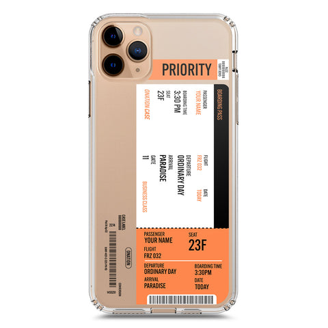 iPhone 11 Pro Max Cover - Personalised Boarding Pass Ticket Series - Clear Phone Case - Soft Silicon Borders