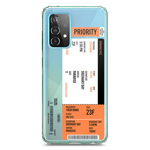 Samsung Galaxy A72 Cover - Personalised Boarding Pass Ticket Series - Clear Phone Case - Soft Silicon Borders