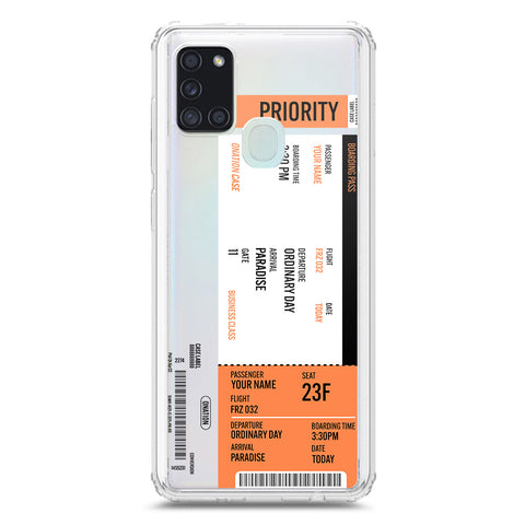 Samsung Galaxy A21s Cover - Personalised Boarding Pass Ticket Series - Clear Phone Case - Soft Silicon Borders
