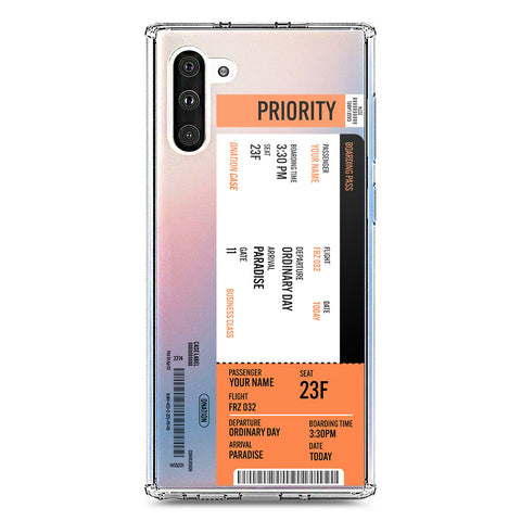Samsung Galaxy Note 10 Cover - Personalised Boarding Pass Ticket Series - Clear Phone Case - Soft Silicon Borders