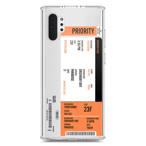 Samsung Galaxy Note 10 Plus Cover - Personalised Boarding Pass Ticket Series - Clear Phone Case - Soft Silicon Borders