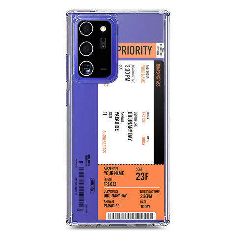 Samsung Galaxy Note 20 Ultra Cover - Personalised Boarding Pass Ticket Series - Clear Phone Case - Soft Silicon Borders