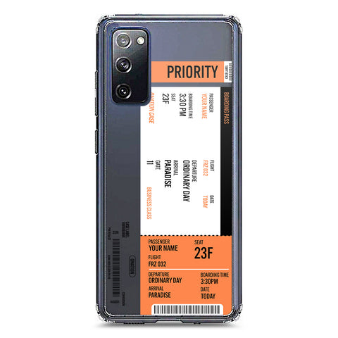 Samsung Galaxy S20 FE Cover - Personalised Boarding Pass Ticket Series - Clear Phone Case - Soft Silicon Borders