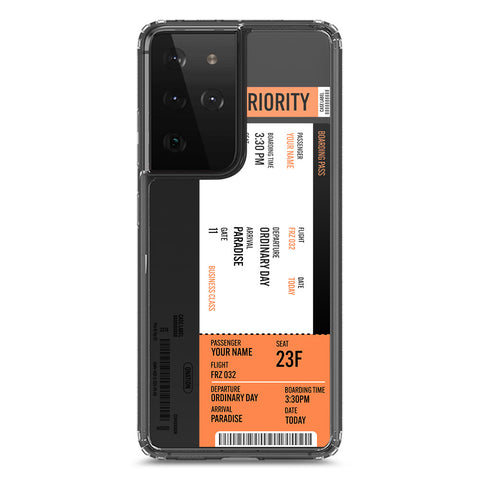 Samsung Galaxy S21 Ultra 5G Cover - Personalised Boarding Pass Ticket Series - Clear Phone Case - Soft Silicon Borders