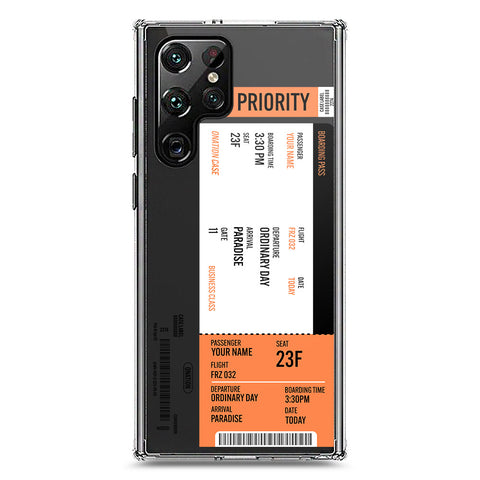 Samsung Galaxy S22 Ultra 5G Cover - Personalised Boarding Pass Ticket Series - Clear Phone Case - Soft Silicon Borders