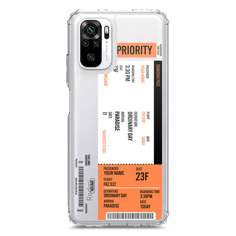 Xiaomi Redmi Note 10 4G Cover - Personalised Boarding Pass Ticket Series - Clear Phone Case - Soft Silicon Borders