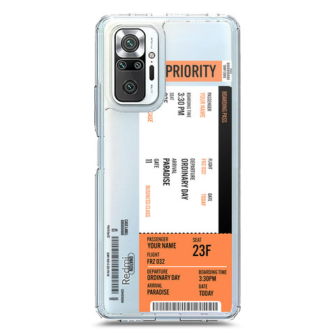 Xiaomi Redmi Note 10 Pro 4G Cover - Personalised Boarding Pass Ticket Series - Clear Phone Case - Soft Silicon Borders
