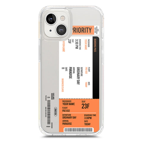 iPhone 14 Cover - Personalised Boarding Pass Ticket Series - Clear Phone Case - Soft Silicon Borders
