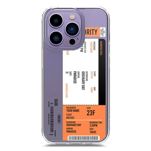 iPhone 14 Pro Cover - Personalised Boarding Pass Ticket Series - Clear Phone Case - Soft Silicon Borders