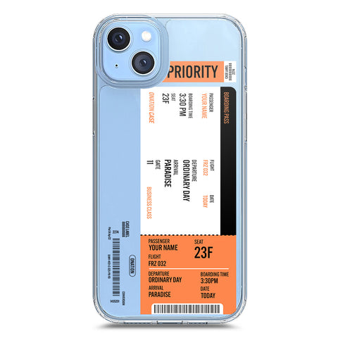 iPhone 14 Plus Cover - Personalised Boarding Pass Ticket Series - Clear Phone Case - Soft Silicon Borders