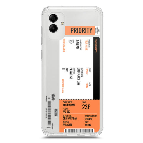 Samsung Galaxy A04 Cover - Personalised Boarding Pass Ticket Series - Clear Phone Case - Soft Silicon Borders