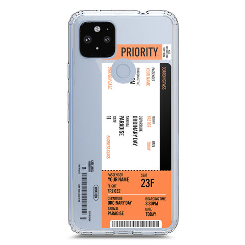 Google Pixel 5 Cover - Personalised Boarding Pass Ticket Series - Clear Phone Case - Soft Silicon Borders