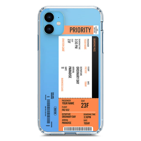 iPhone 11 Cover - Personalised Boarding Pass Ticket Series - Clear Phone Case - Soft Silicon Borders