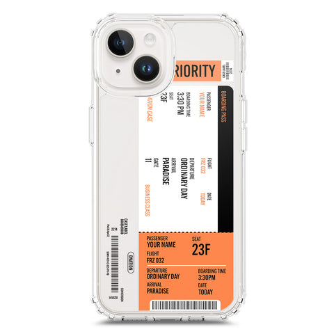 iPhone 15 Cover - Personalised Boarding Pass Ticket Series - Clear Phone Case - Soft Silicon Borders