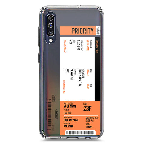 Samsung Galaxy A50 Cover - Personalised Boarding Pass Ticket Series - Clear Phone Case - Soft Silicon Borders
