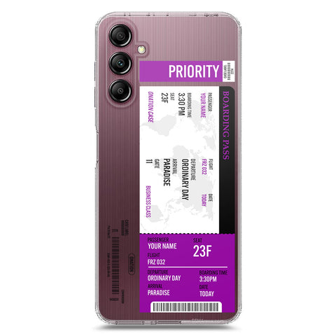 Samsung Galaxy A14 5G Cover - Personalised Boarding Pass Ticket Series - Clear Phone Case - Soft Silicon Borders