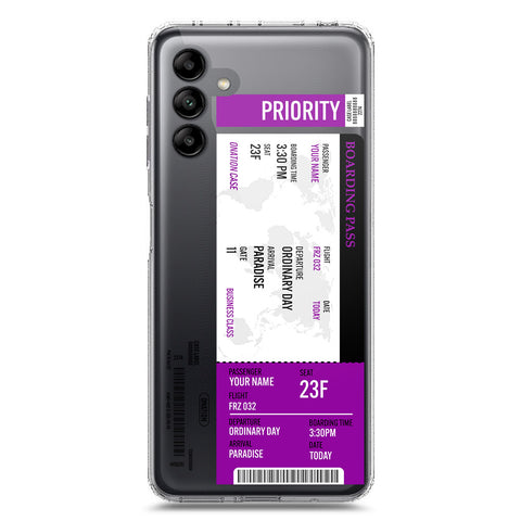 Samsung Galaxy A04s Cover - Personalised Boarding Pass Ticket Series - Clear Phone Case - Soft Silicon Borders