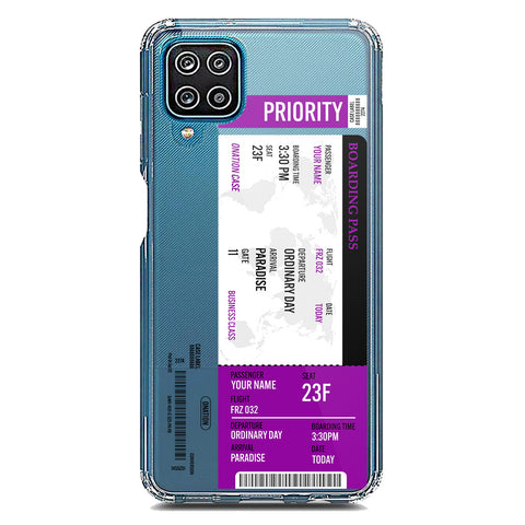 Samsung Galaxy A12 Nacho Cover - Personalised Boarding Pass Ticket Series - Clear Phone Case - Soft Silicon Borders