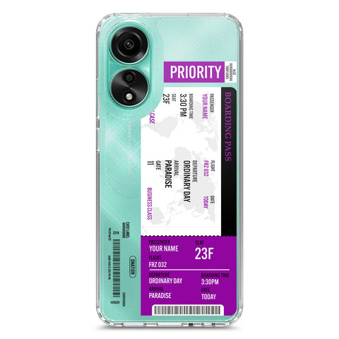 Oppo A78 4G Cover - Personalised Boarding Pass Ticket Series - Clear Phone Case - Soft Silicon Borders