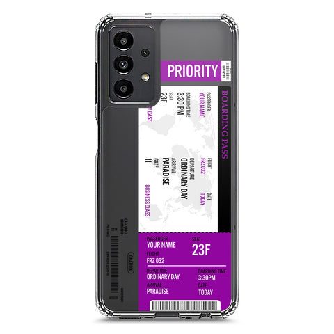 Samsung Galaxy A13 Cover - Personalised Boarding Pass Ticket Series - Clear Phone Case - Soft Silicon Borders
