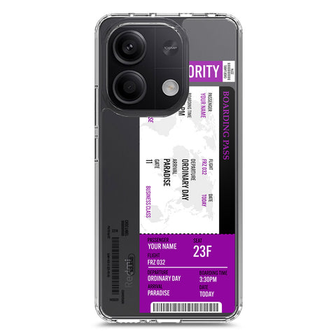Xiaomi Redmi Note 13 Cover - Personalised Boarding Pass Ticket Series - Clear Phone Case - Soft Silicon Borders