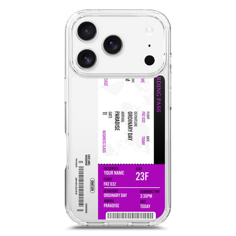 iPhone 17 Pro Cover - Personalised Boarding Pass Ticket Series - Clear Phone Case - Soft Silicon Borders