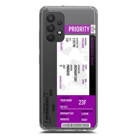 Samsung Galaxy A32 Cover - Personalised Boarding Pass Ticket Series - Clear Phone Case - Soft Silicon Borders