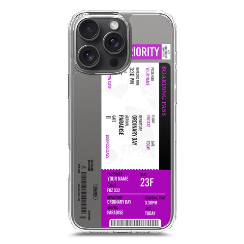iPhone 16 Pro Max Cover - Personalised Boarding Pass Ticket Series - Clear Phone Case - Soft Silicon Borders