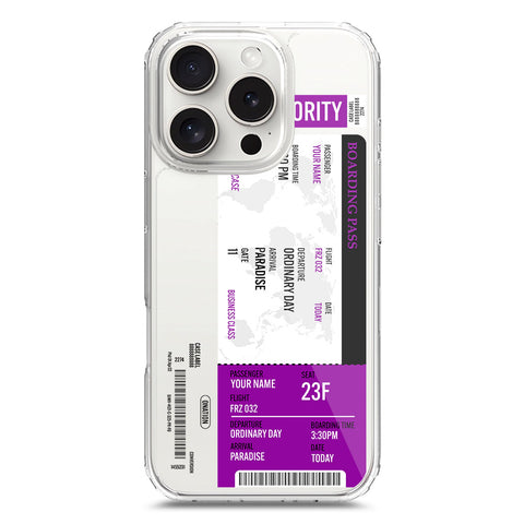 iPhone 16 Pro Cover - Personalised Boarding Pass Ticket Series - Clear Phone Case - Soft Silicon Borders