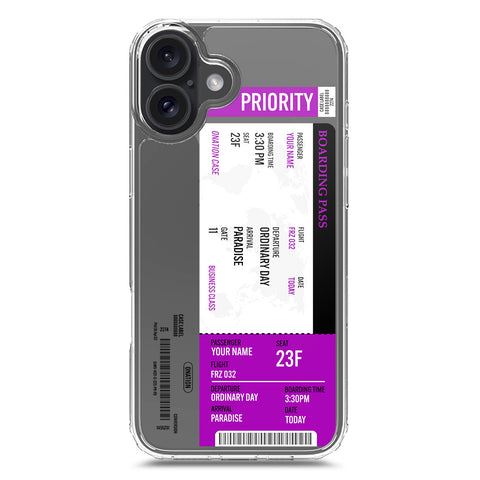 iPhone 16 Plus Cover - Personalised Boarding Pass Ticket Series - Clear Phone Case - Soft Silicon Borders