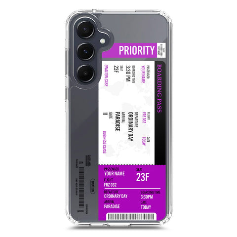Samsung Galaxy A35 Cover - Personalised Boarding Pass Ticket Series - Clear Phone Case - Soft Silicon Borders