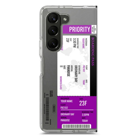 Samsung Galaxy Z Fold 5 Cover - Personalised Boarding Pass Ticket Series - Clear Phone Case - Soft Silicon Borders