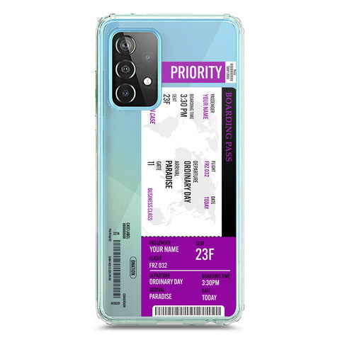 Samsung Galaxy A52 Cover - Personalised Boarding Pass Ticket Series - Clear Phone Case - Soft Silicon Borders