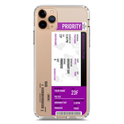iPhone 11 Pro Max Cover - Personalised Boarding Pass Ticket Series - Clear Phone Case - Soft Silicon Borders