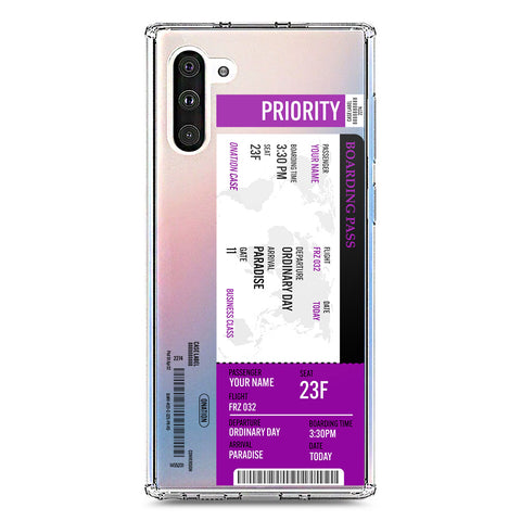 Samsung Galaxy Note 10 Cover - Personalised Boarding Pass Ticket Series - Clear Phone Case - Soft Silicon Borders