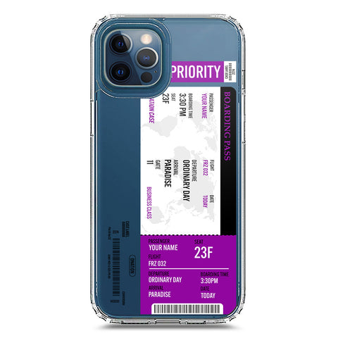 iPhone 12 Pro Max Cover - Personalised Boarding Pass Ticket Series - Clear Phone Case - Soft Silicon Borders