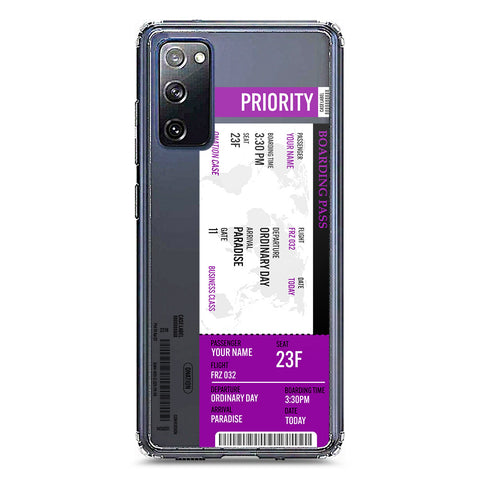 Samsung Galaxy S20 FE Cover - Personalised Boarding Pass Ticket Series - Clear Phone Case - Soft Silicon Borders