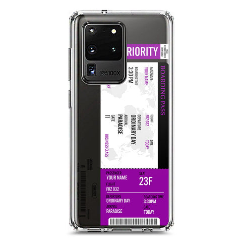 Samsung Galaxy S20 Ultra Cover - Personalised Boarding Pass Ticket Series - Clear Phone Case - Soft Silicon Borders