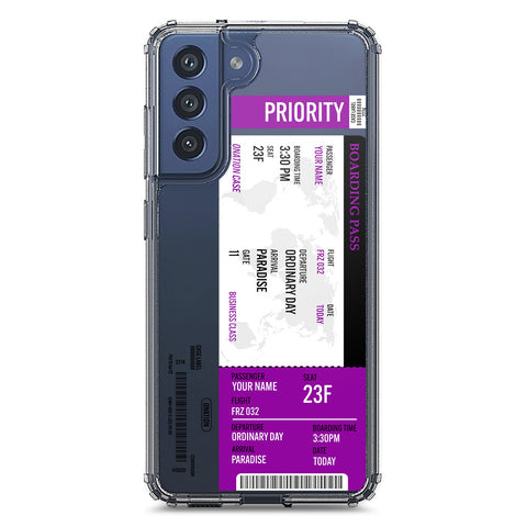 Samsung Galaxy S21 FE 5G Cover - Personalised Boarding Pass Ticket Series - Clear Phone Case - Soft Silicon Borders