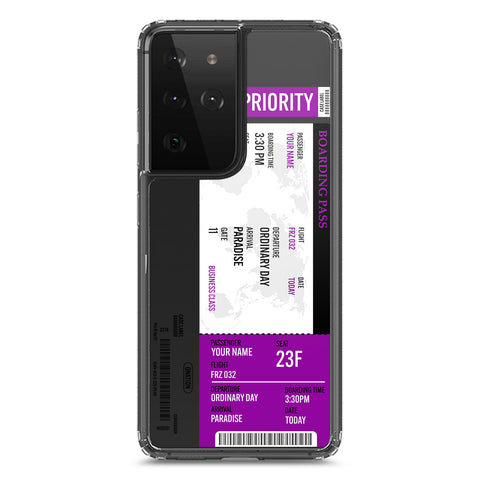Samsung Galaxy S21 Ultra 5G Cover - Personalised Boarding Pass Ticket Series - Clear Phone Case - Soft Silicon Borders