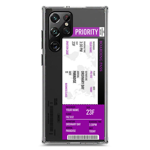 Samsung Galaxy S22 Ultra 5G Cover - Personalised Boarding Pass Ticket Series - Clear Phone Case - Soft Silicon Borders
